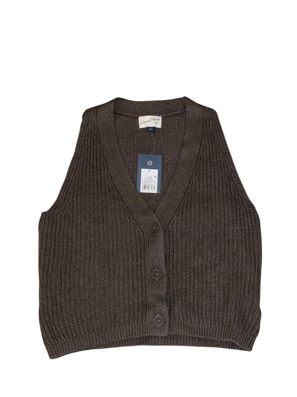 NWT Taupe Ribbed Button Front Sweater Vest Women's Medium Quiet Luxury Minimalis - Picture 3 of 9